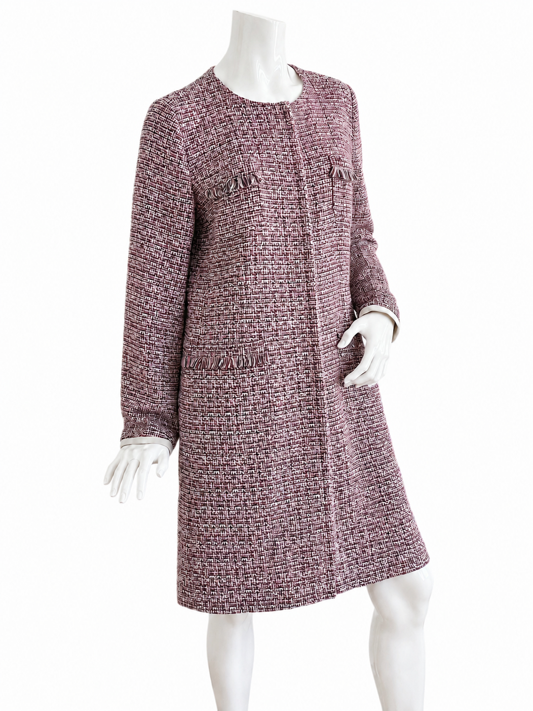 Weekend Max Mara Tweed Coat Jacket Collarless Burgundy Cotton Blend Italy 44 / UK 16