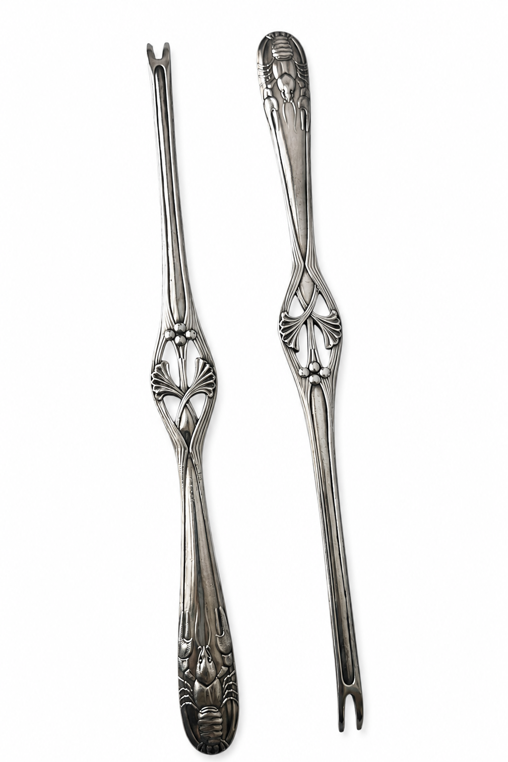 Antique WMF Silver Plated Lobster Picks Pair, Art Nouveau Jugendstil Seafood Forks c1900