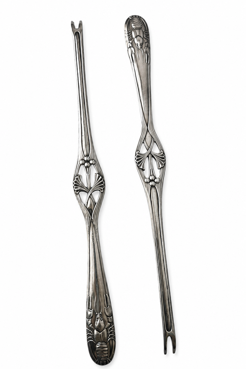 Antique WMF Silver Plated Lobster Picks Pair, Art Nouveau Jugendstil Seafood Forks c1900