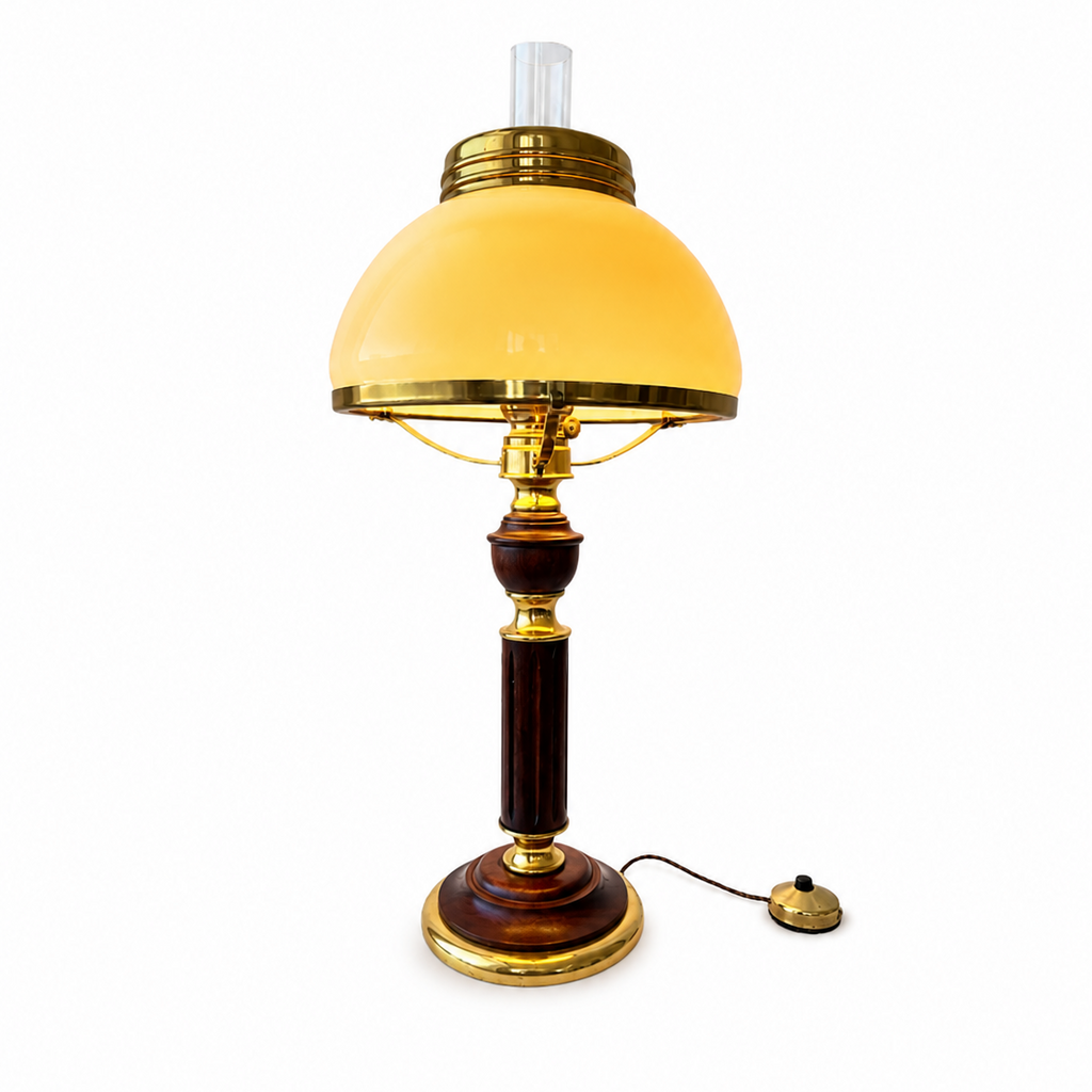 Vintage Kosmos Brenner Brass & Wood Table Lamp - German Oil-Style Desk Lamp