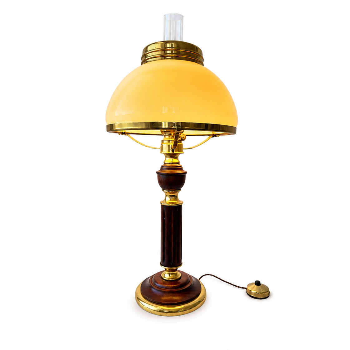 Vintage Kosmos Brenner Brass & Wood Table Lamp - German Oil-Style Desk Lamp