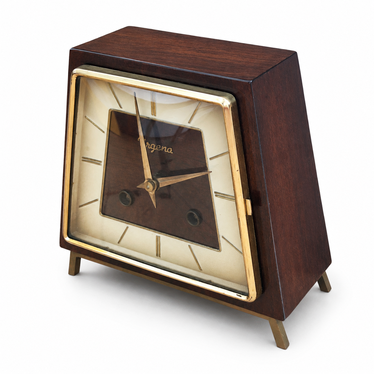 Vintage Urgena Kienzle Desk Clock, Wooden Brass Mid Century Mantel Clock