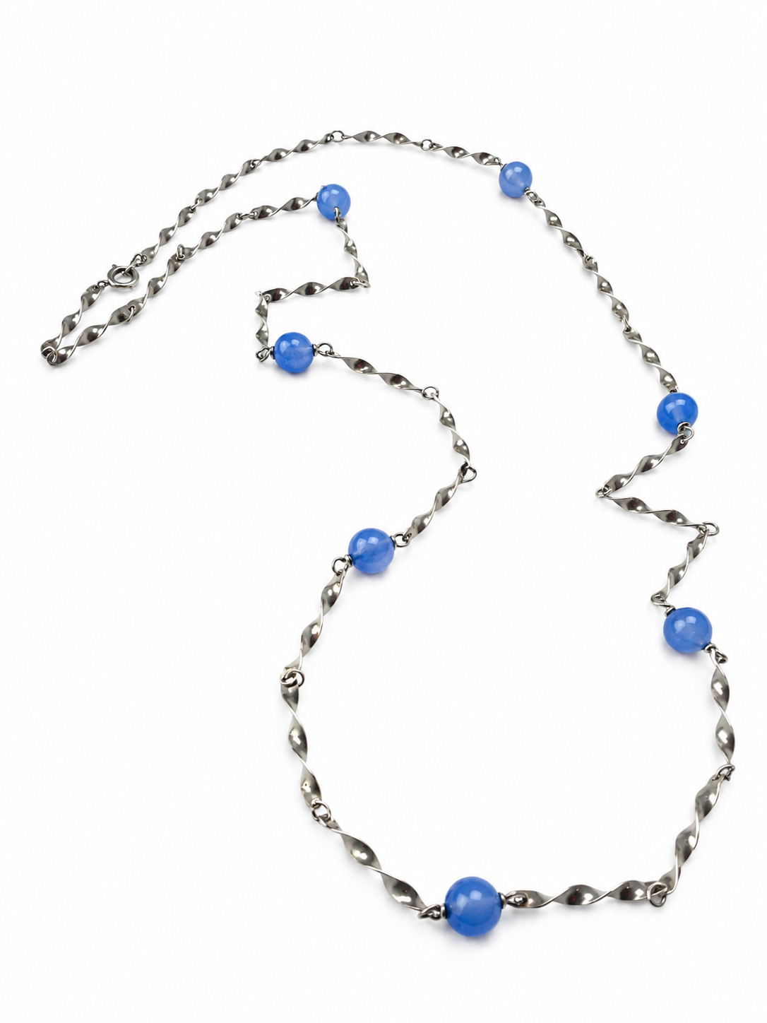 Vintage Silver Necklace with Blue Beads.