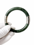 Vintage Nephrite Jade Bangle Bracelet With Silver Tone Caps.
