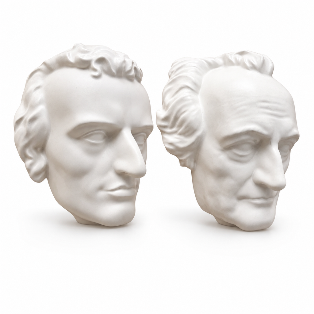 Vintage Keramos Wien Goethe Schiller Porcelain Wall Busts, Austrian Literary Plaques
