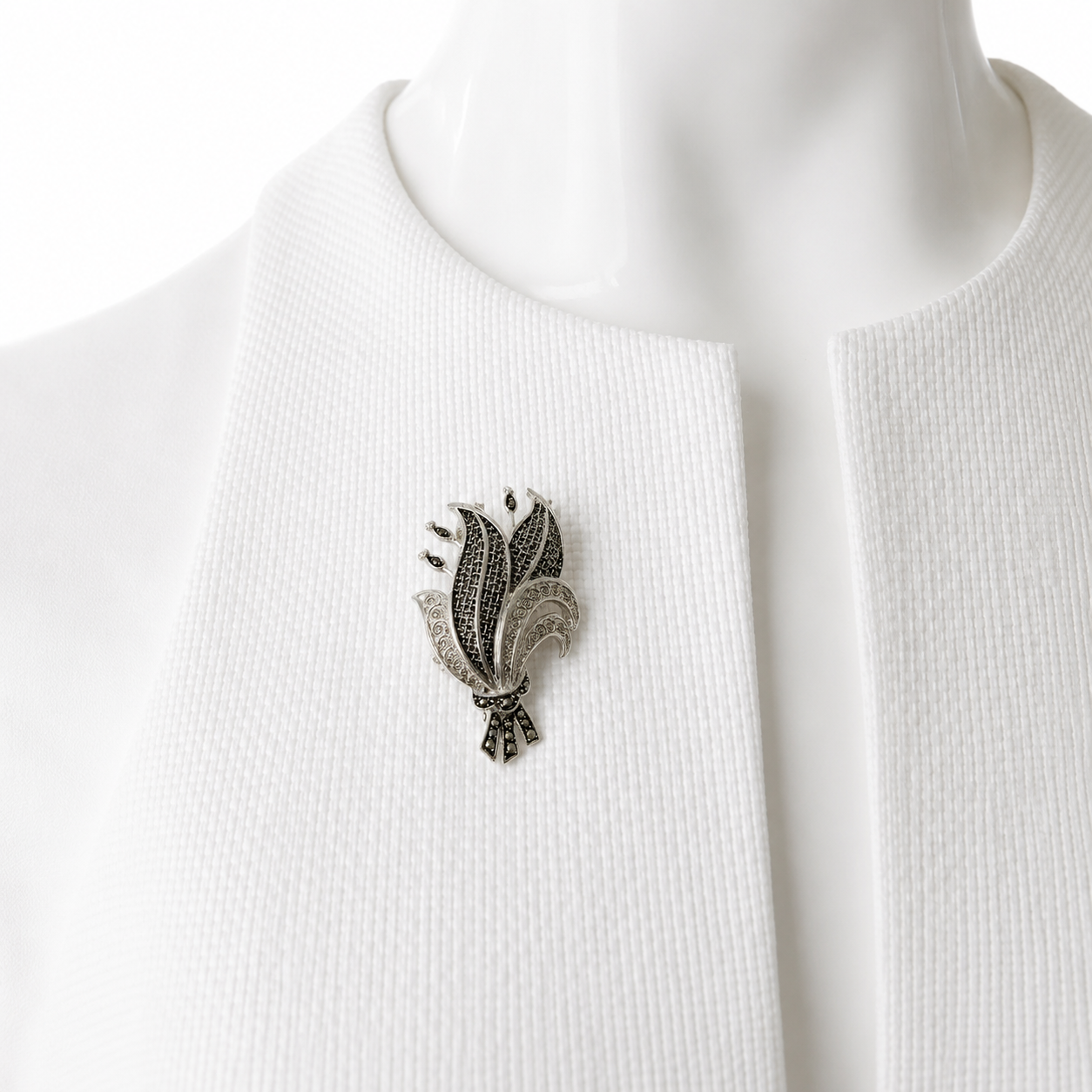 Vintage Silver Marcasite Floral Brooch