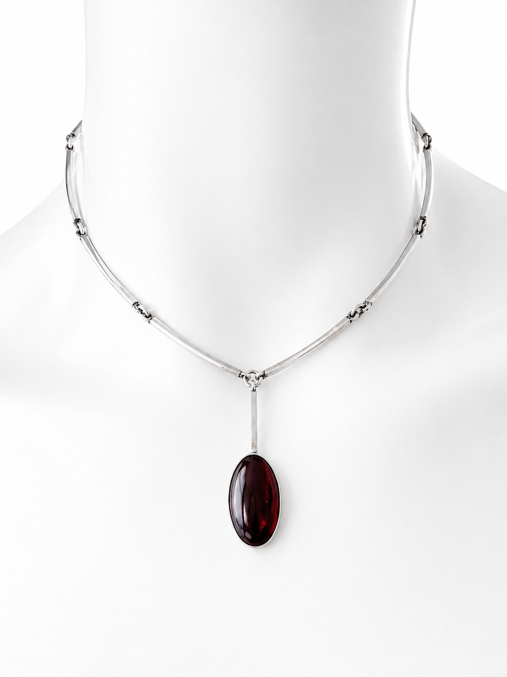 Vintage Niels Erik From Amber Necklace, Danish Modernist Sterling Silver Bar Link Necklace