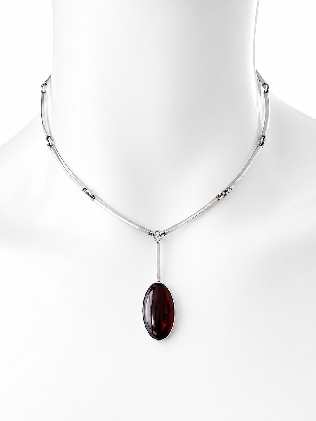 Vintage Niels Erik From Amber Necklace, Danish Modernist Sterling Silver Bar Link Necklace