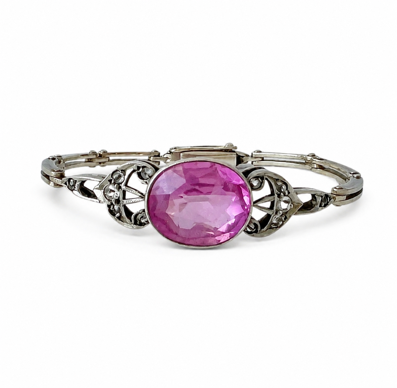 Soviet Russian 875 Silver Bracelet • Russkie Samotsvety • Pink Stone • 1960s USSR