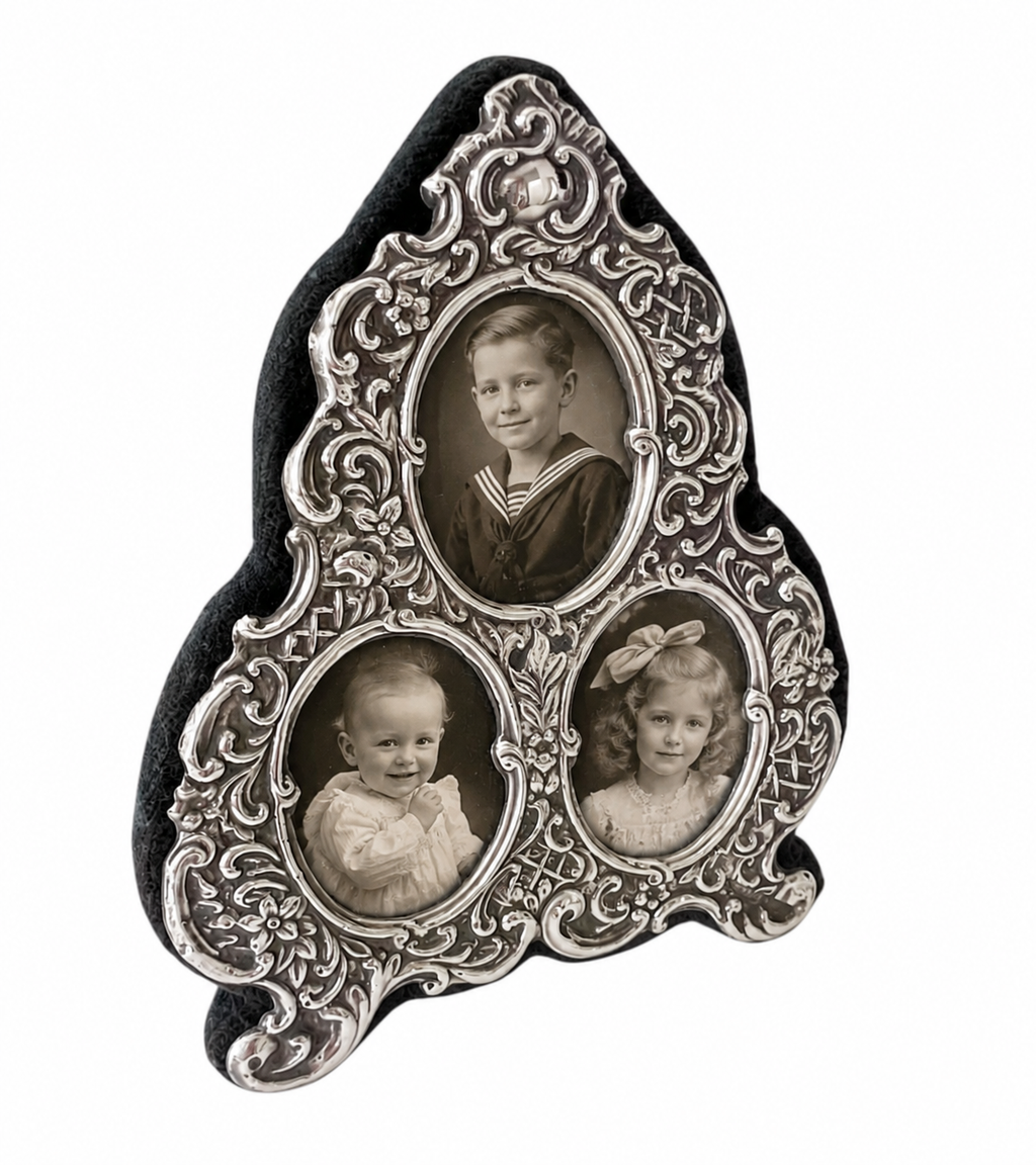 RBB Sterling Silver Triple Photo Frame, London 1994, Three Oval Openings