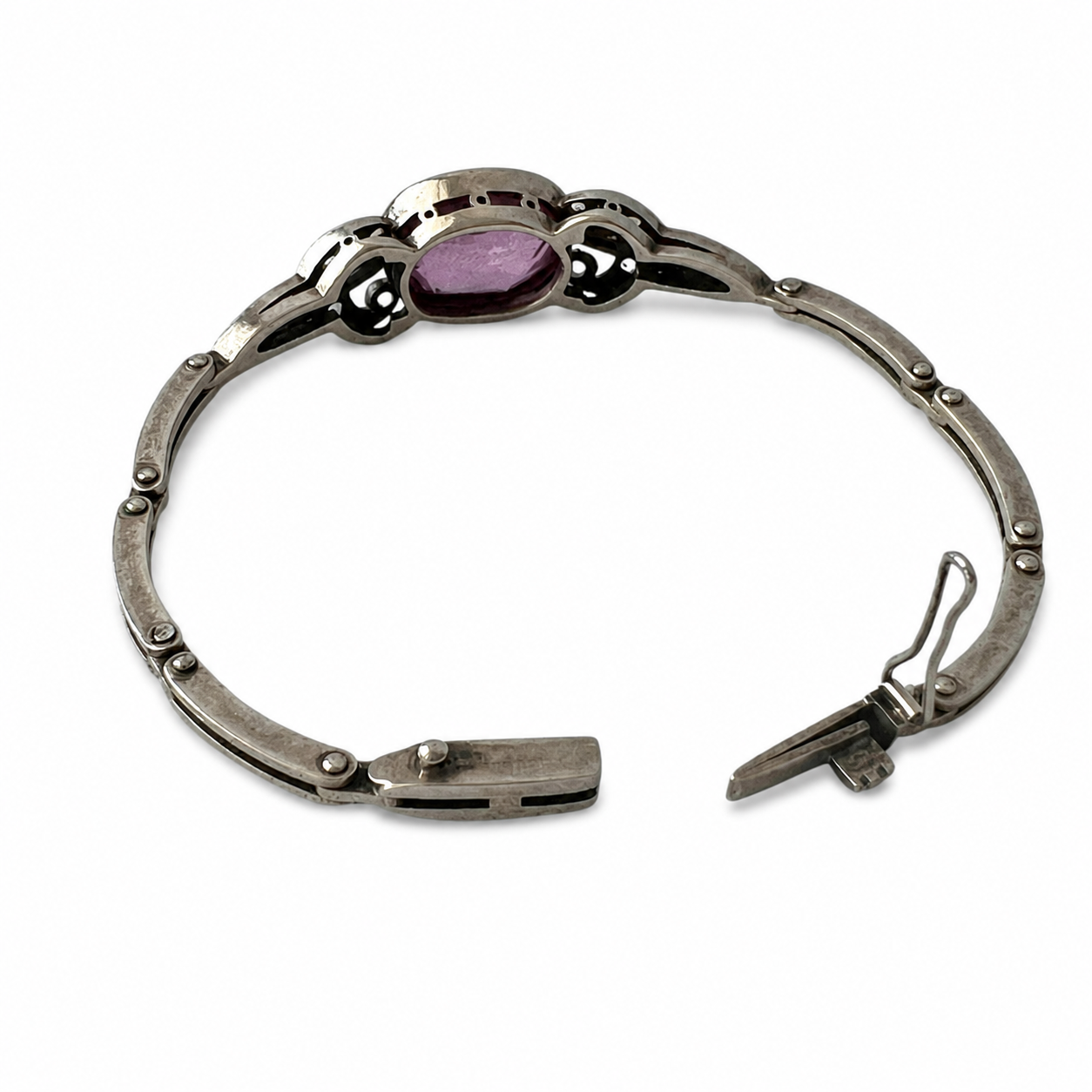 Soviet Russian 875 Silver Bracelet • Russkie Samotsvety • Pink Stone • 1960s USSR