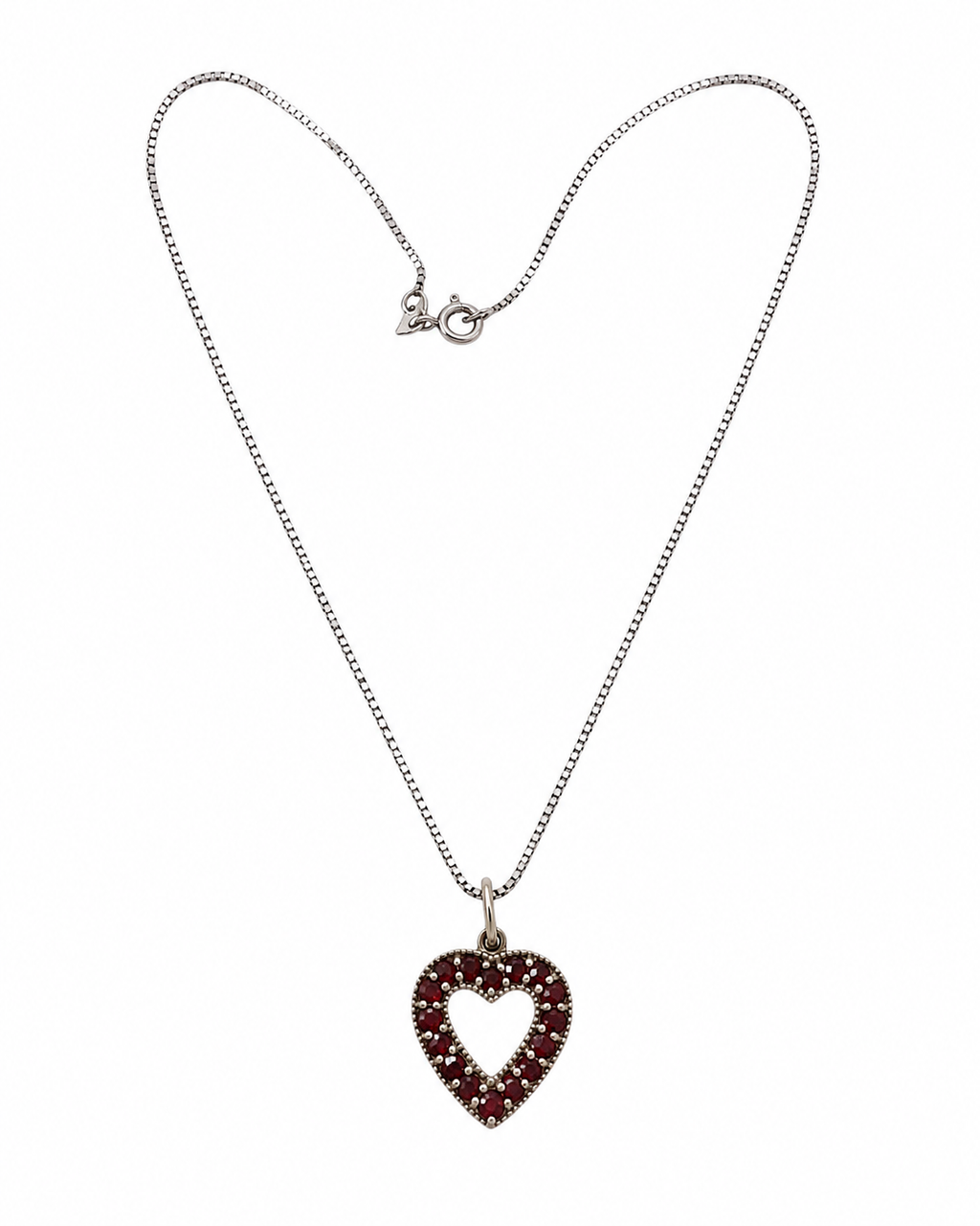 Vintage Bohemian Garnet Heart Pendant Necklace Gilt Silver 925 Chain