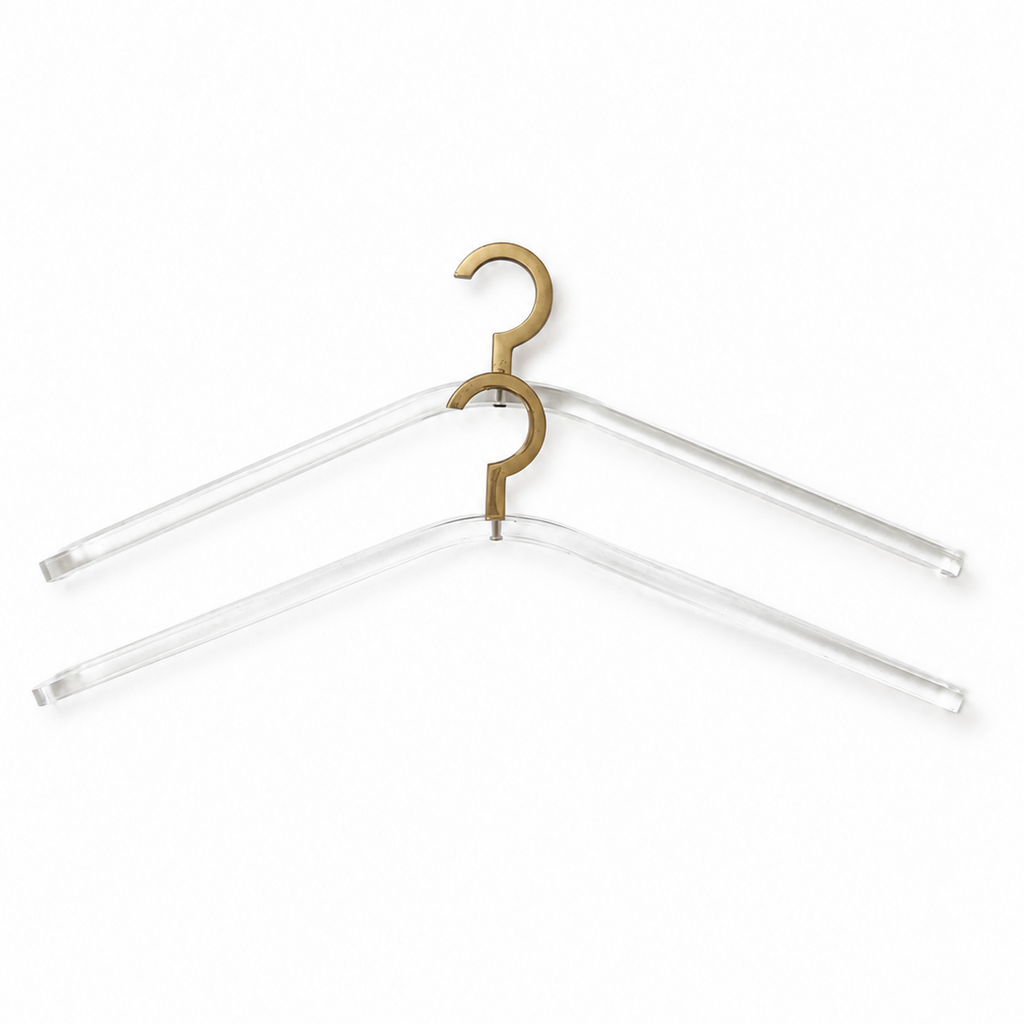 Vintage 1970s–1980s Clear Acrylic Clothes Hangers With Brass Hooks