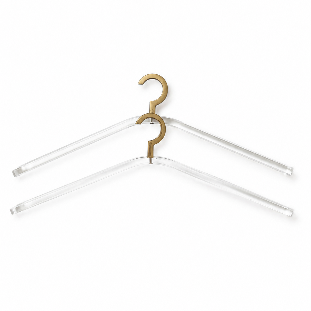 Vintage 1970s–1980s Clear Acrylic Clothes Hangers With Brass Hooks