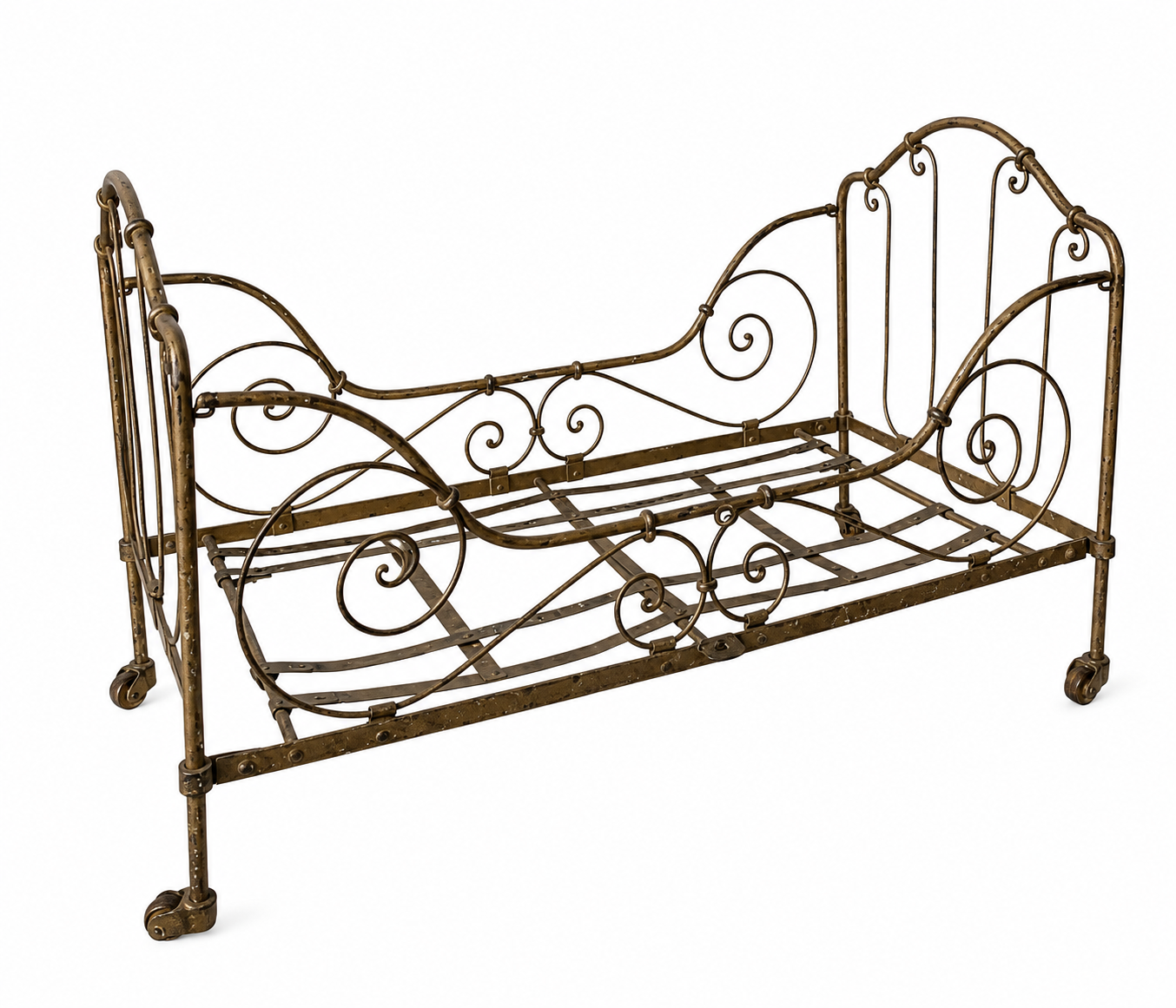 Antique Metal Doll Bed on Castors, 60 cm, Disassemblable