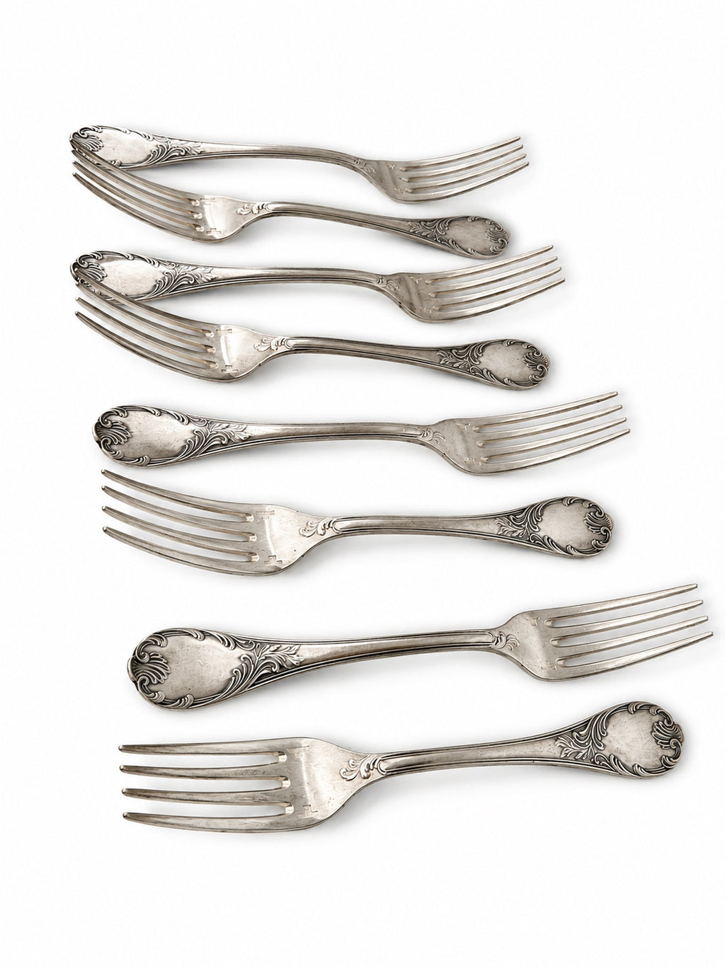 Vintage Set of 8 Christofle Marly Silver Plated Dessert Forks, French 17 cm Cutlery