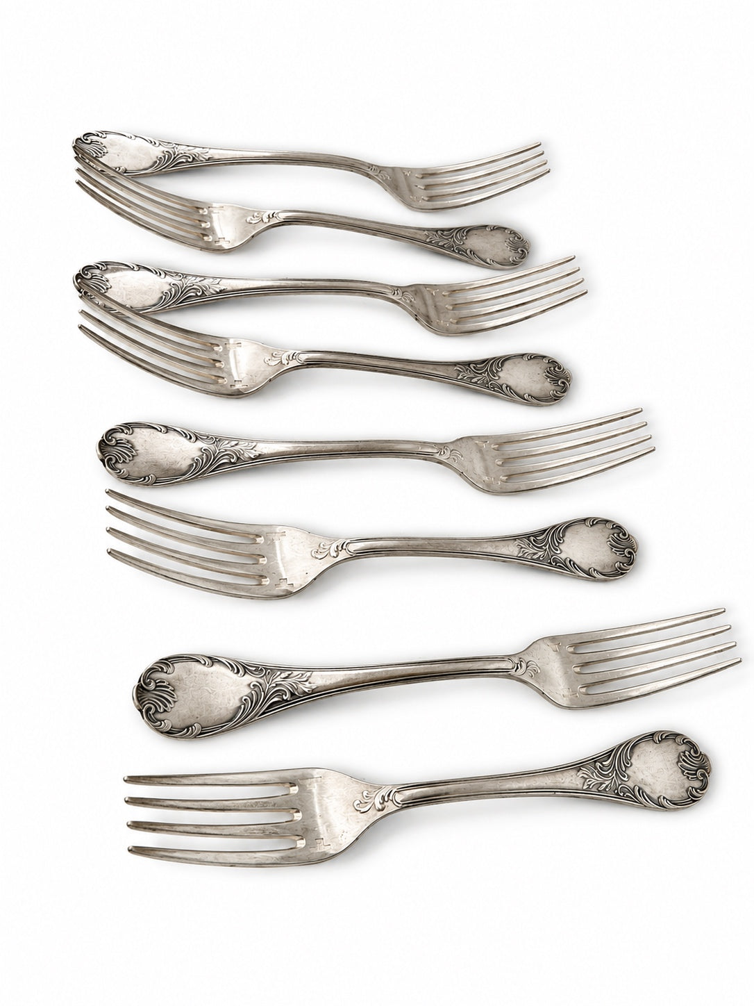Vintage Set of 8 Christofle Marly Silver Plated Dessert Forks, French 17 cm Cutlery