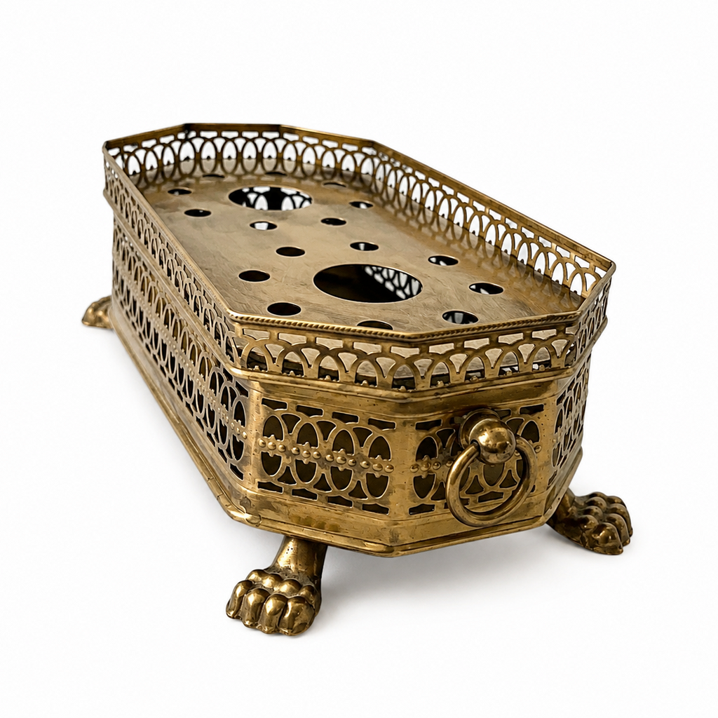 Vintage Brass Double Food Warmer With Pierced Sides And Paw Feet