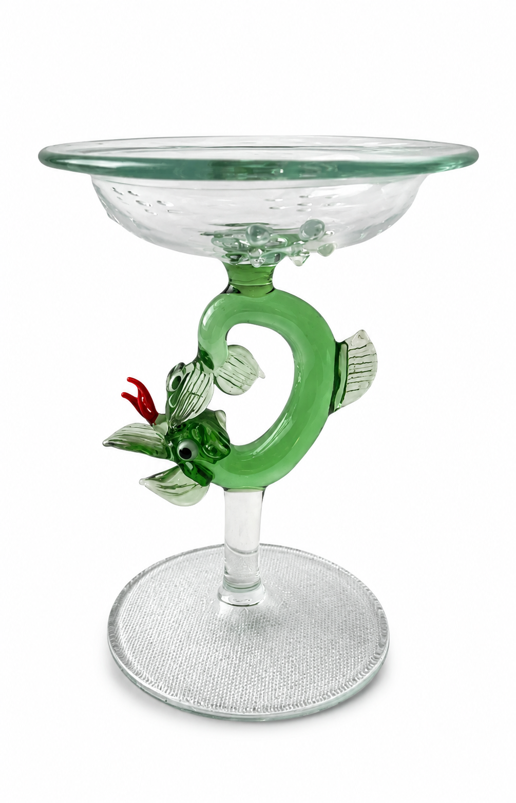 Lauscha Glass Goblet, Early 20th Century Sea Dragon Stem Art Glass Chalice