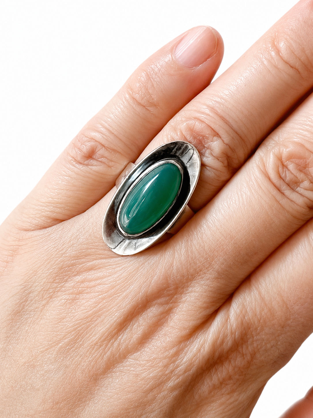 Vintage Niels Erik From Chrysoprase Ring Sterling Silver Danish Scandinavian Modernist