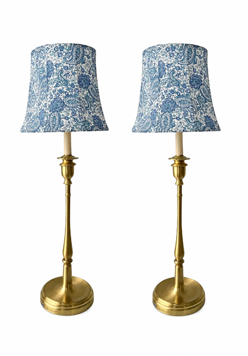 Pair Lauren Ralph Lauren Brass Table Lamps With Blue Paisley Fabric Shades