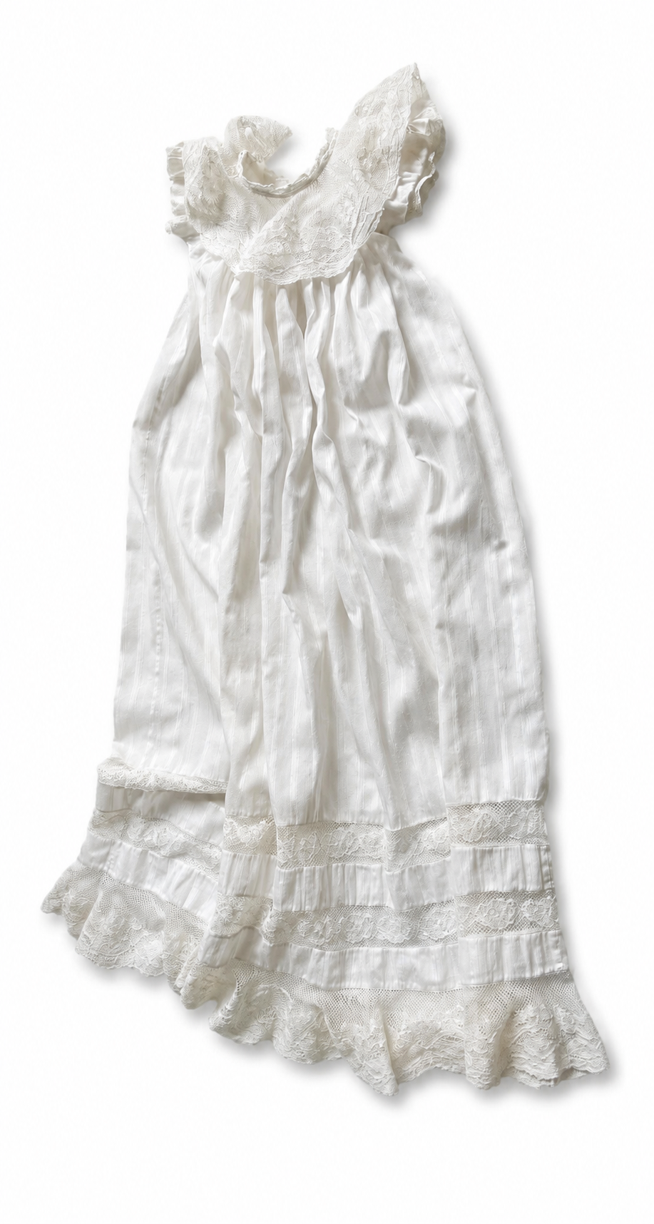 Antique Victorian Edwardian Cotton Christening Gown With Lace Pelerine, 6–9 Months