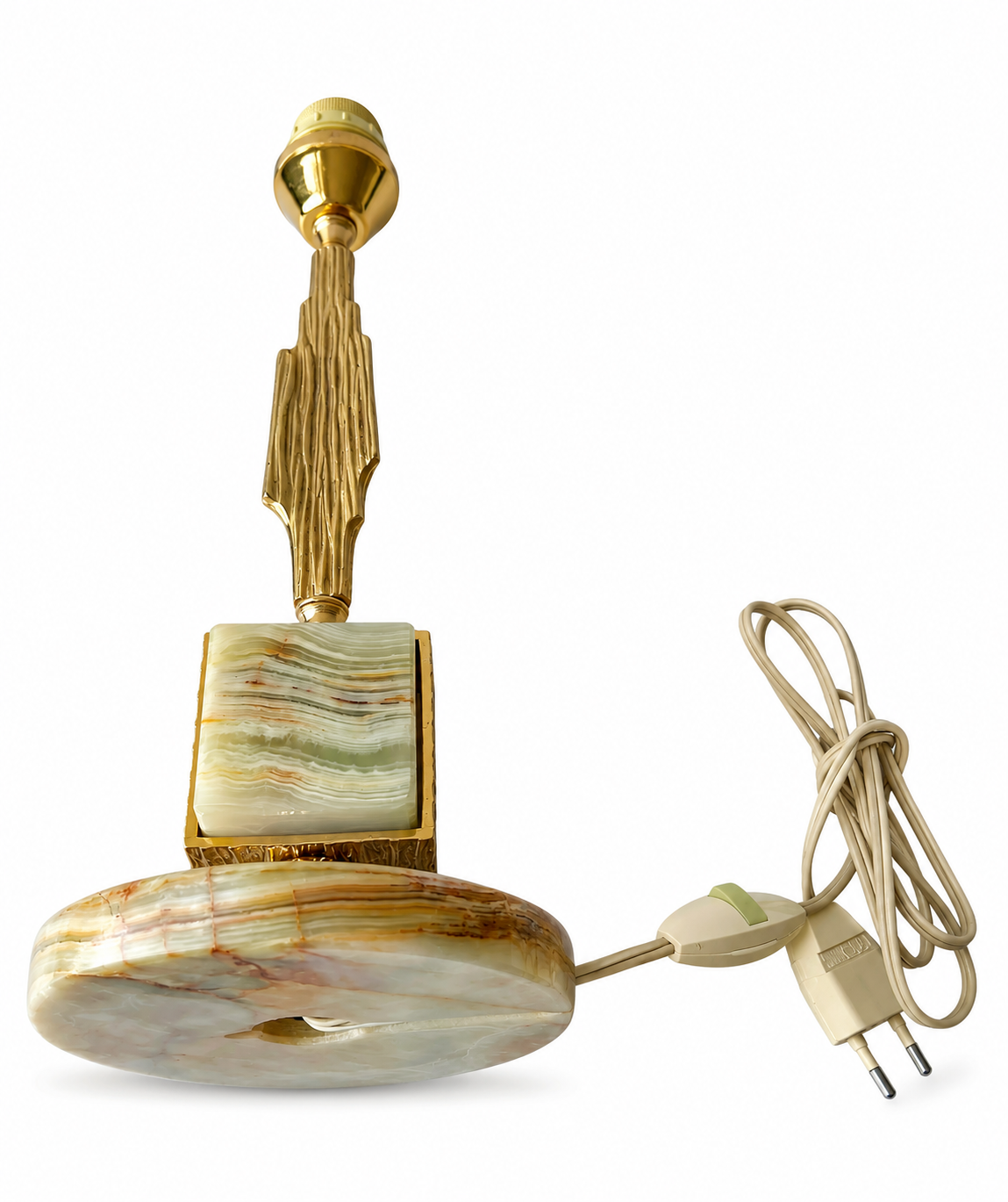 Vintage Brass And Onyx Lamp Base, 1960s–70s Mid Century Modern Table Lamp