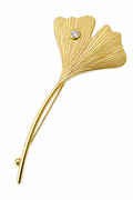 Vintage 9ct Gold Ginkgo Leaf Brooch, 375 Pin with Cubic Zirconia
