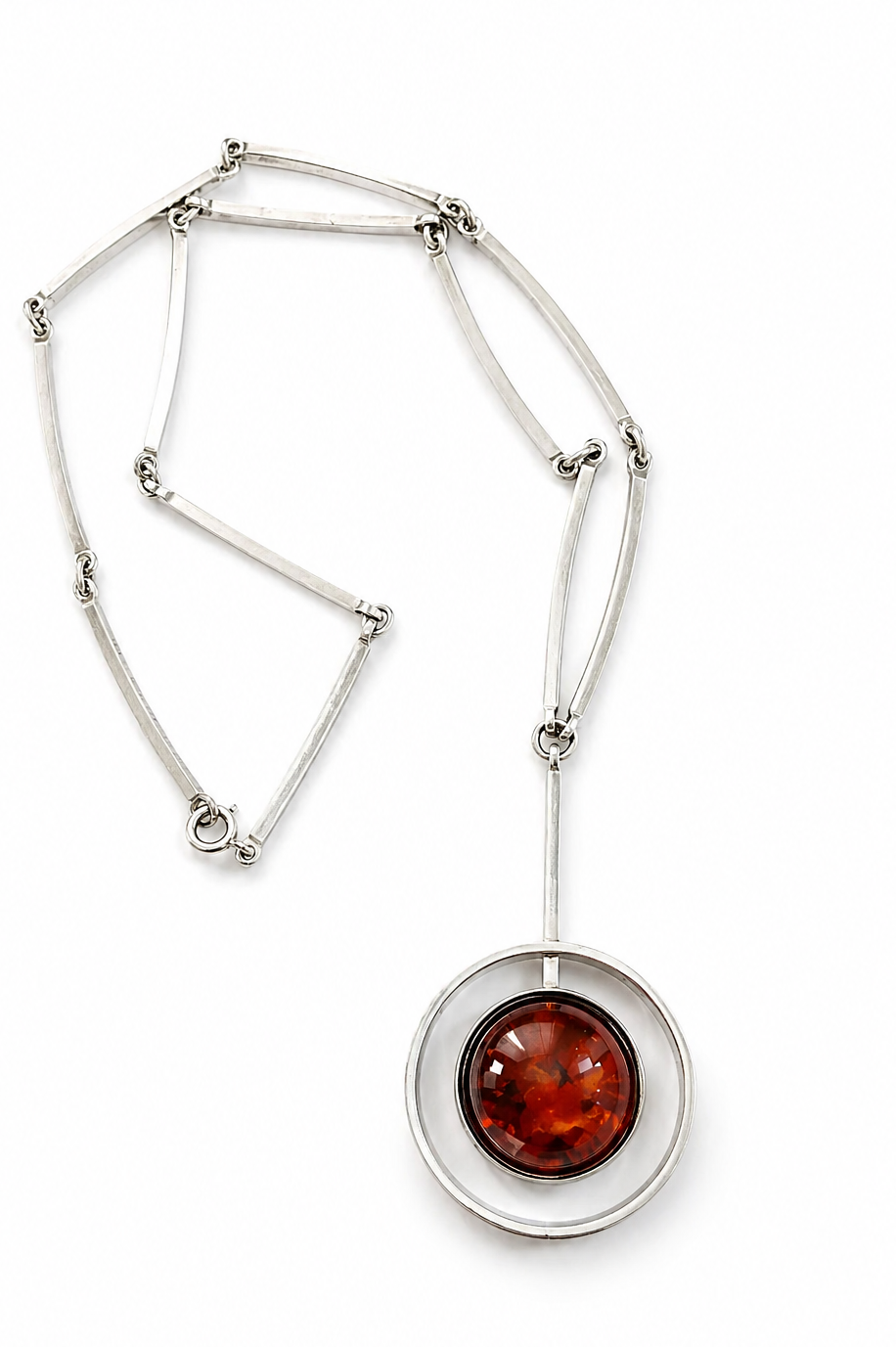 Niels Erik From Sterling Silver Amber Necklace, Danish Modernist Pendant, 925S Denmark