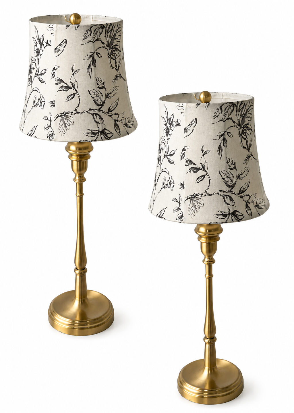 Pair Lauren Ralph Lauren Brushed Brass Table Lamps With Floral Fabric Shades