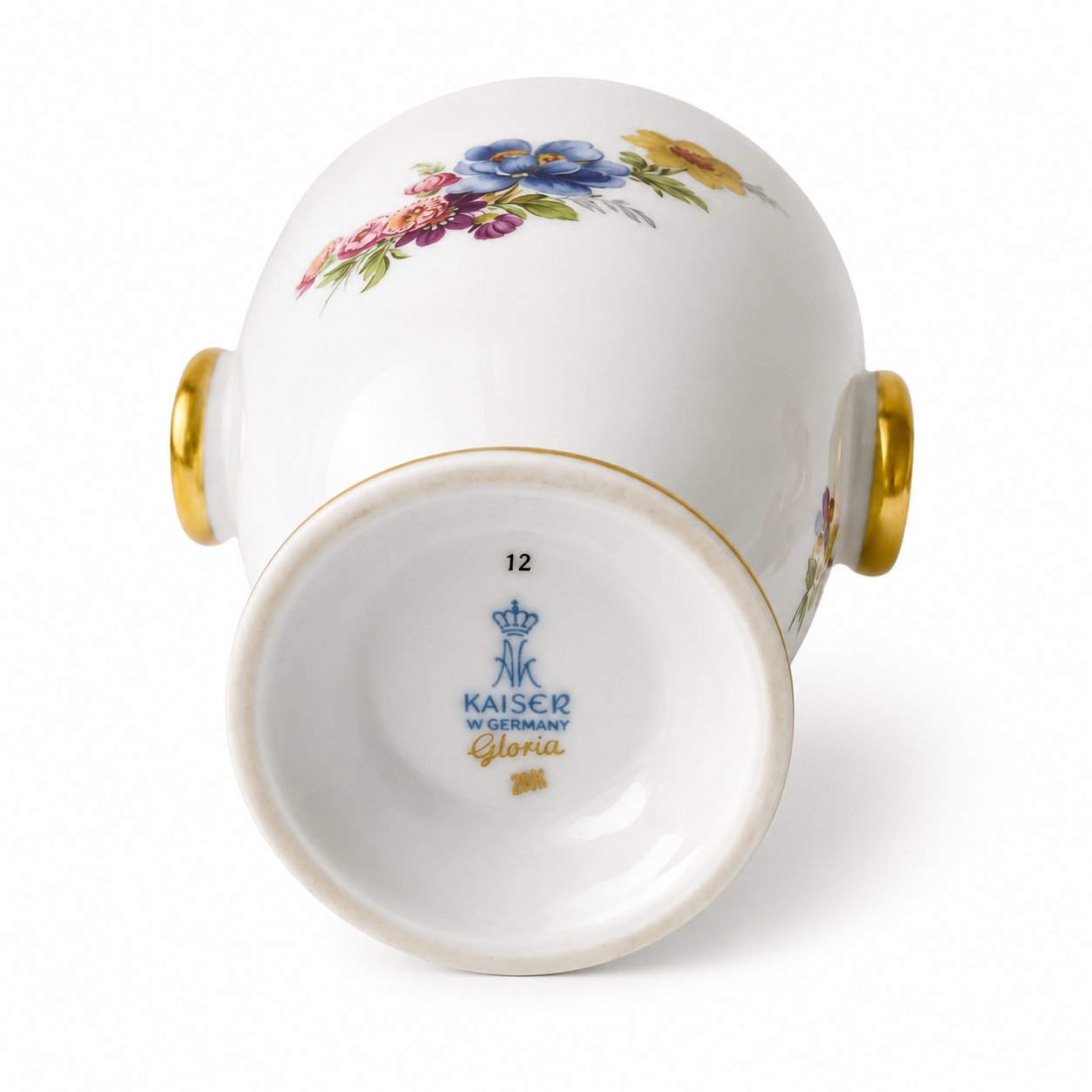 Porzellan Gloria Cachepot, West Germany Floral Porcelain Vase, Gold Trim