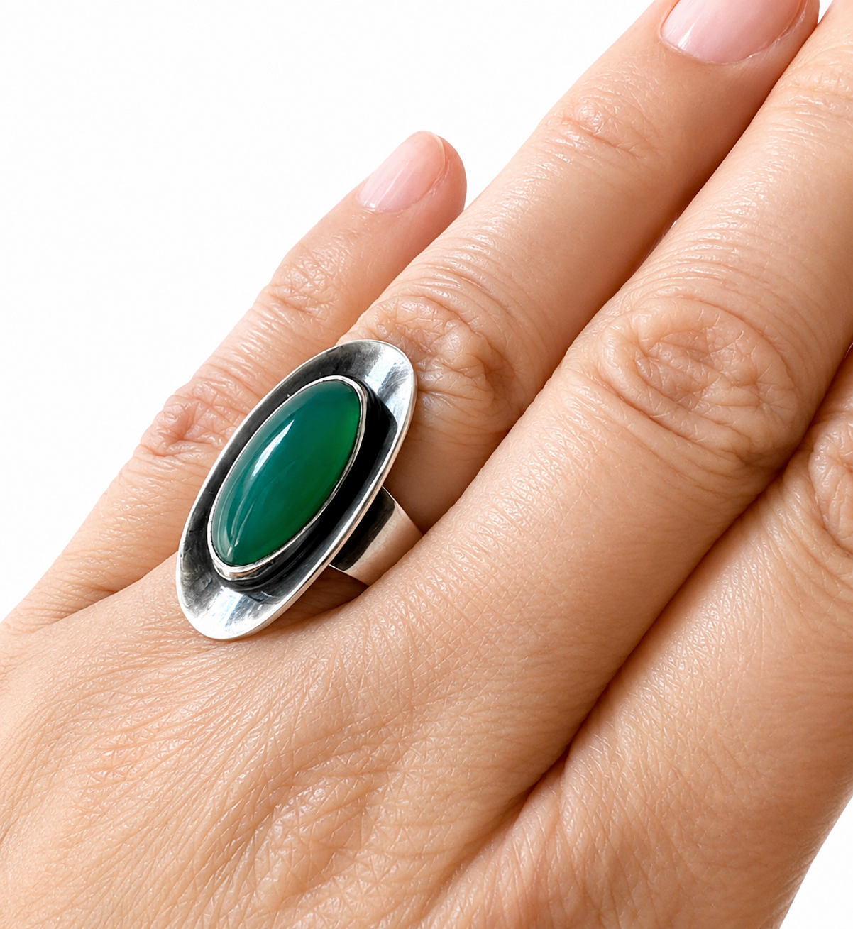 Vintage Niels Erik From Chrysoprase Ring Sterling Silver Danish Scandinavian Modernist