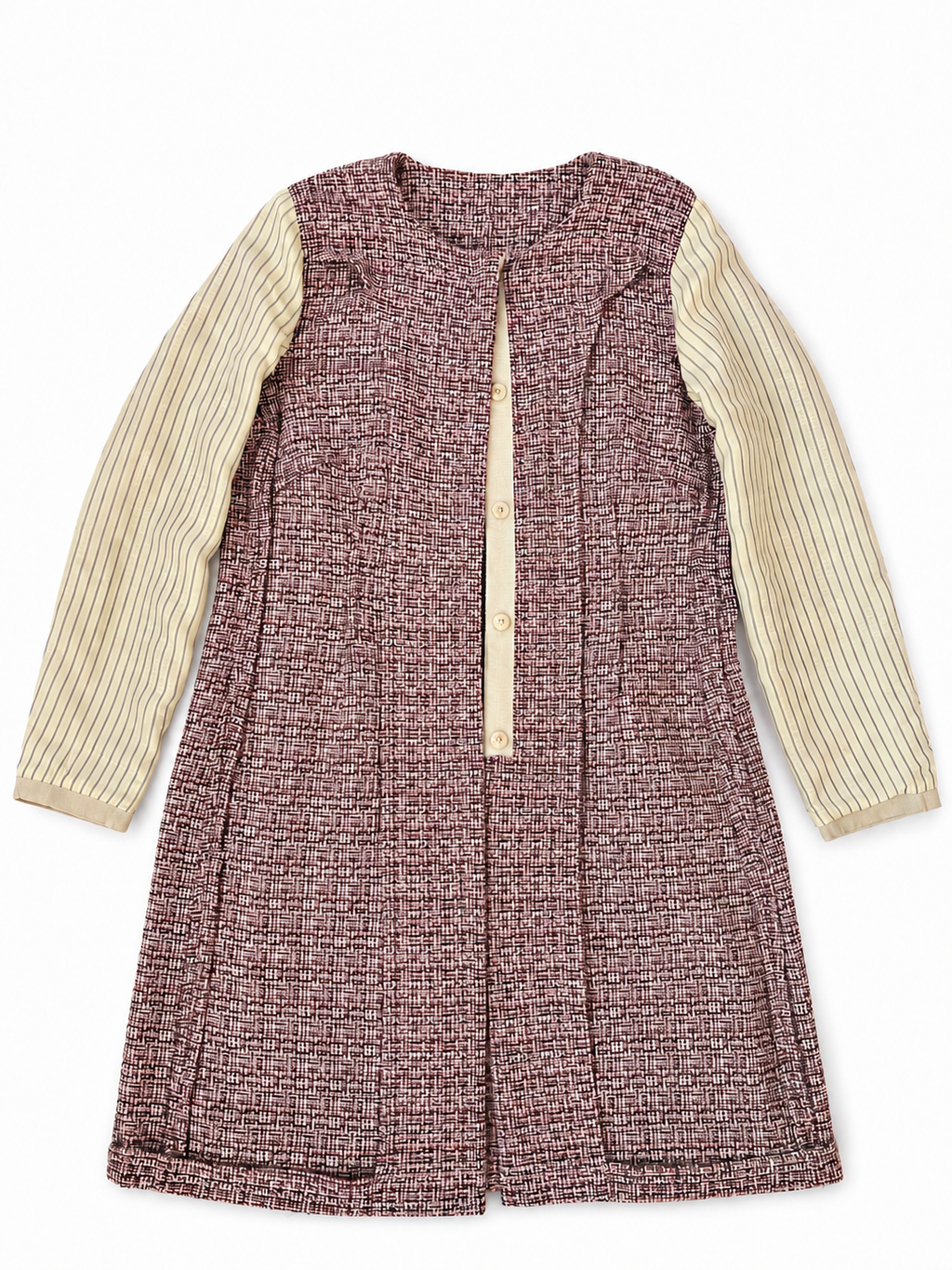 Weekend Max Mara Tweed Coat Jacket Collarless Burgundy Cotton Blend Italy 44 / UK 16