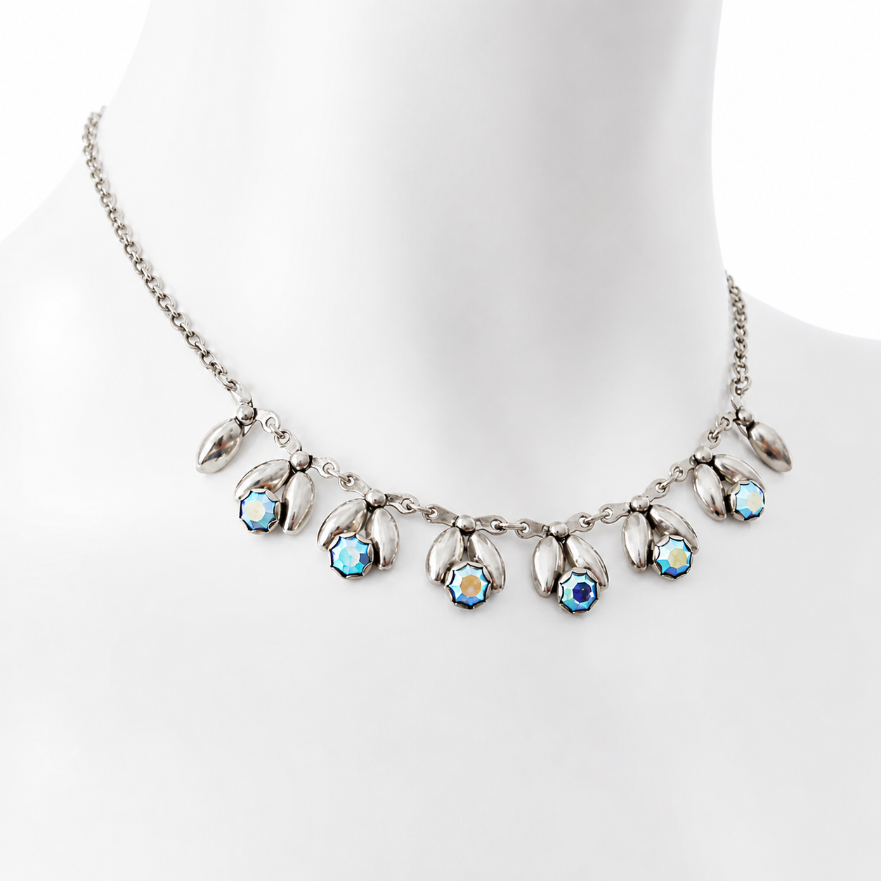 Vintage Hermann Siersbøl Sterling Silver Choker Necklace with Floral Leaf Design