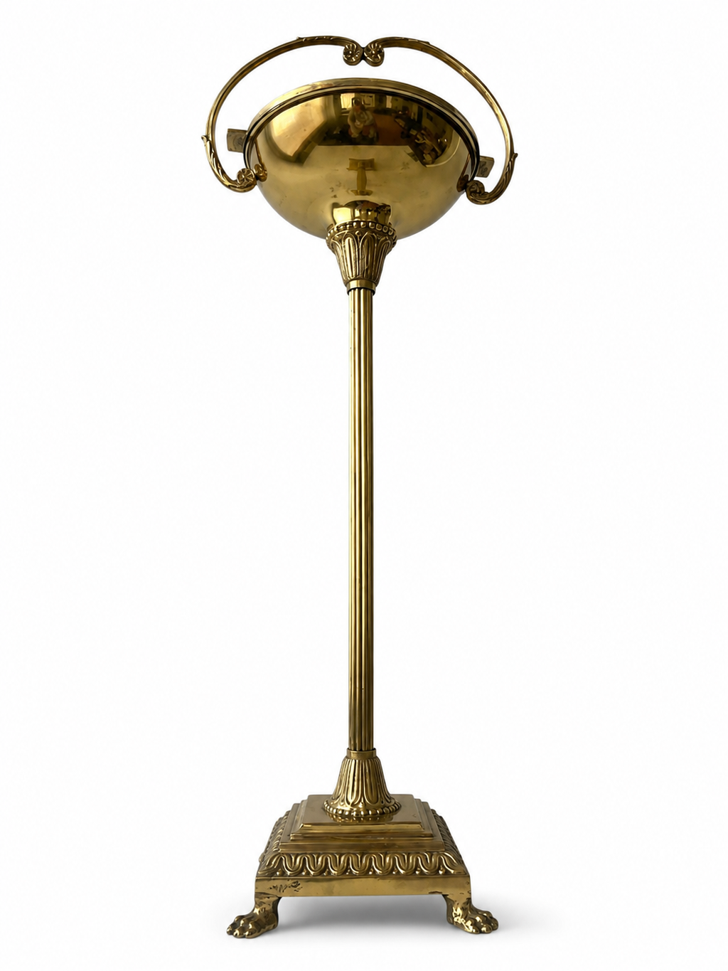 Vintage Brass Floor Ashtray. Art Deco Lion Paw Pedestal