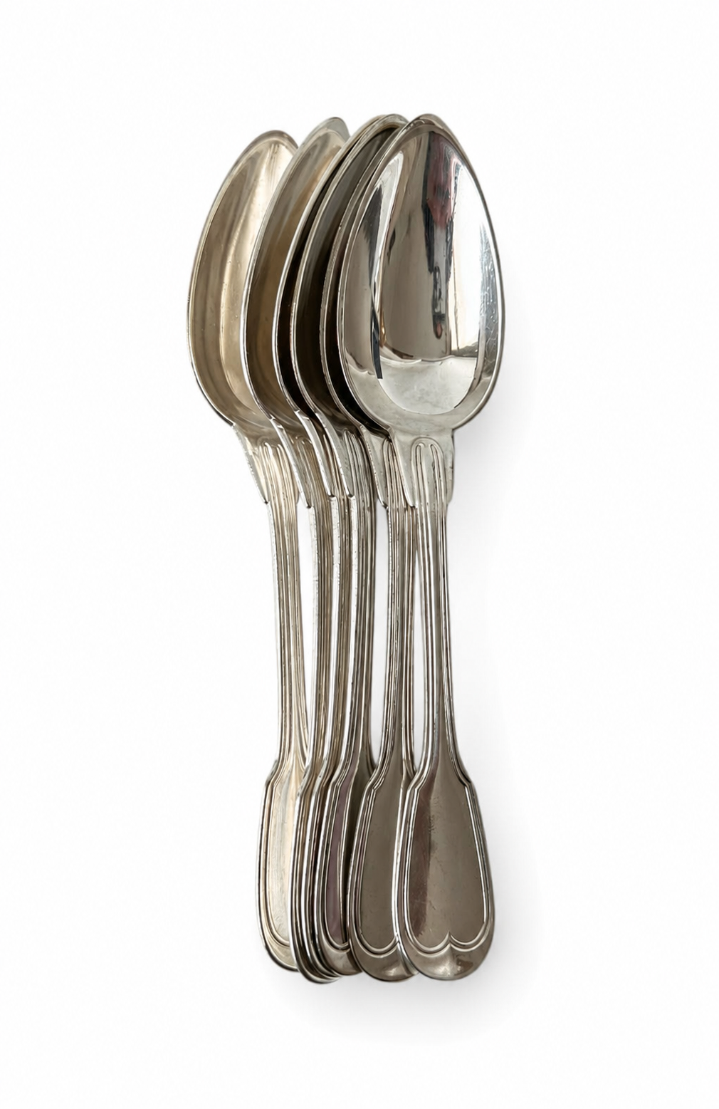 Set of 6 Christofle Silver-Plated Dinner Spoons: Chinon Fiddle Pattern, c.1900 French Elegance