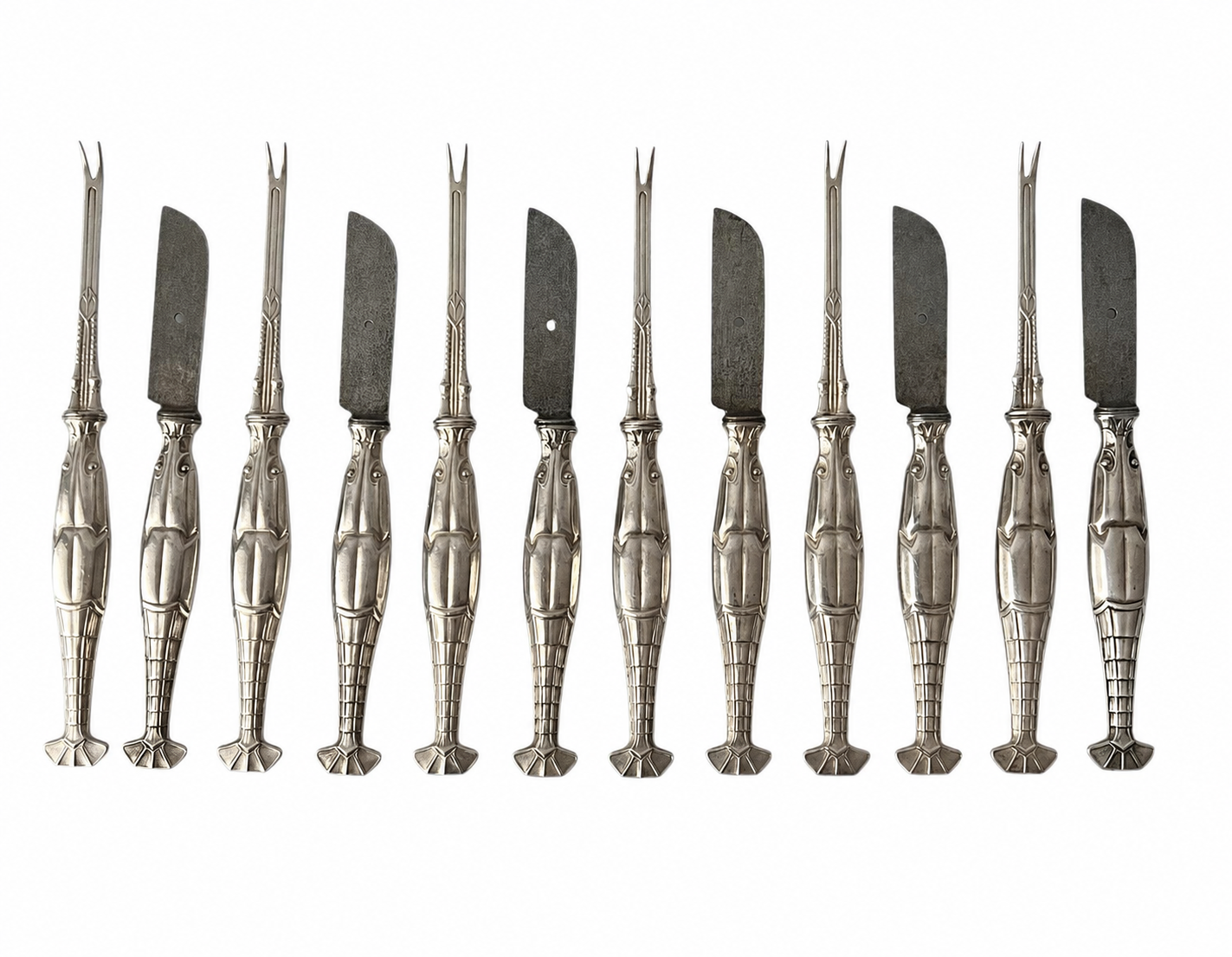 Antique WMF Silver Plated Lobster Seafood Cutlery Set, 12 Piece Art Nouveau Oyster Fork Set