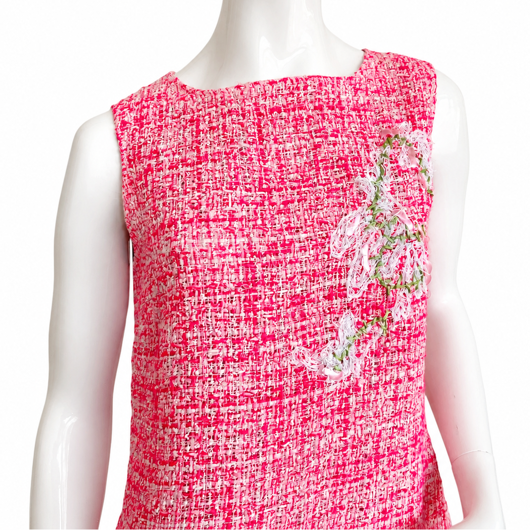 Vintage Christian Lacroix Tweed Dress with Embroidered Flowers - Size 42 FR