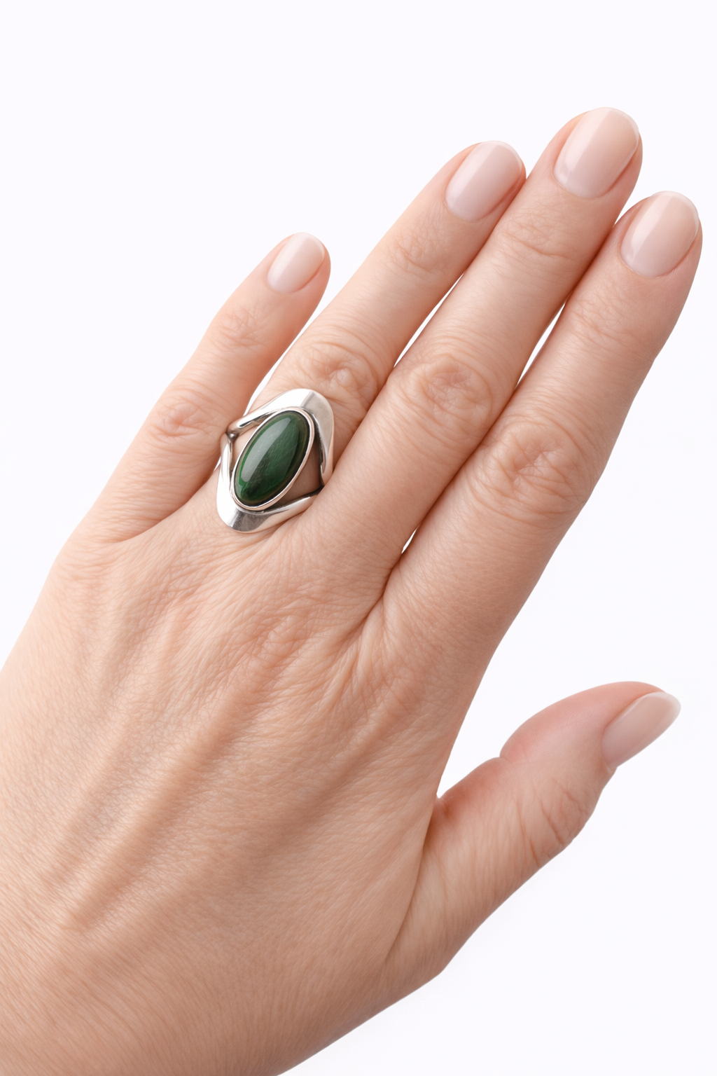 Niels Erik From Malachite Ring Scandinavian Style Danish Sterling Silver 925 Modernist. Adjustable