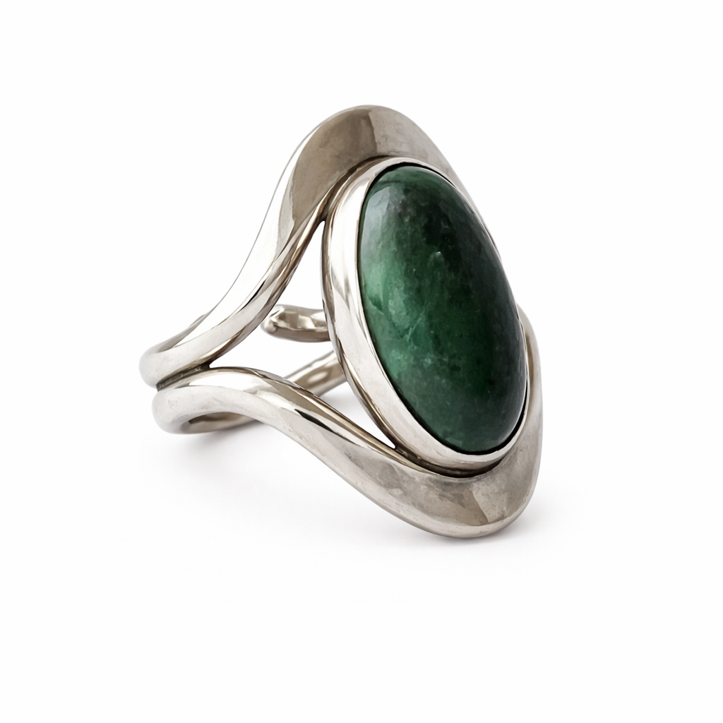 Niels Erik From Malachite Ring Scandinavian Style Danish Sterling Silver 925 Modernist. Adjustable