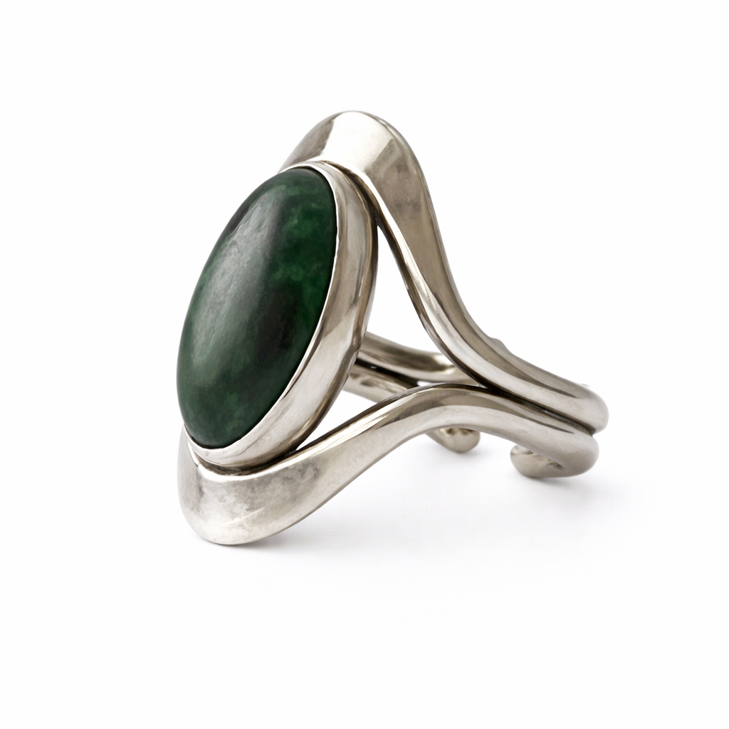Niels Erik From Malachite Ring Scandinavian Style Danish Sterling Silver 925 Modernist. Adjustable