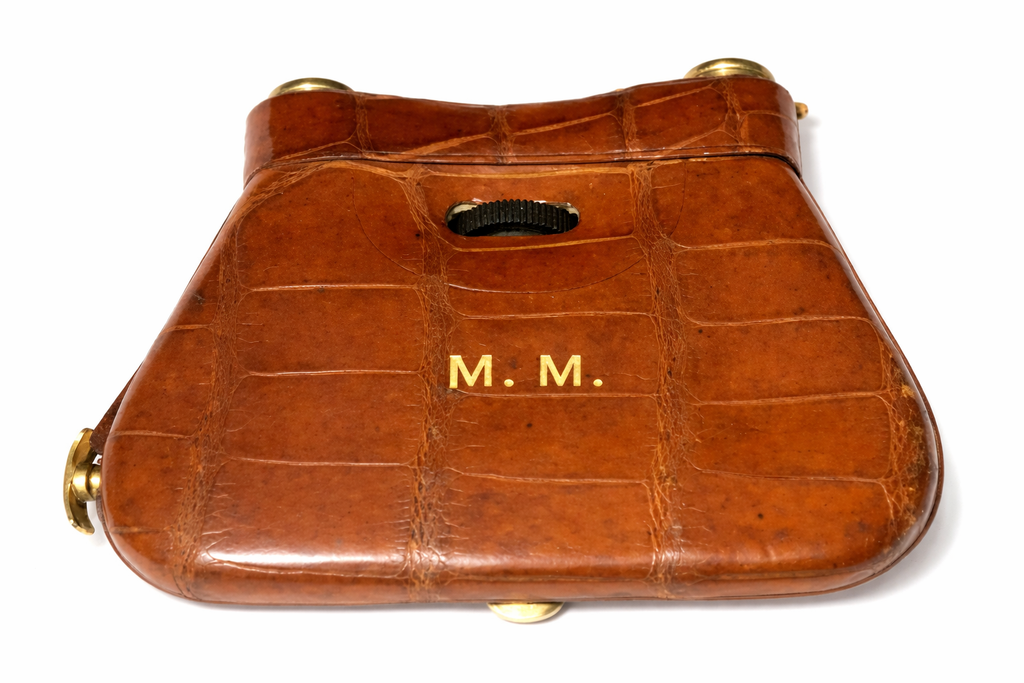 Asprey London Folding Opera Glasses with Leather Cover Gilt Binoculars
