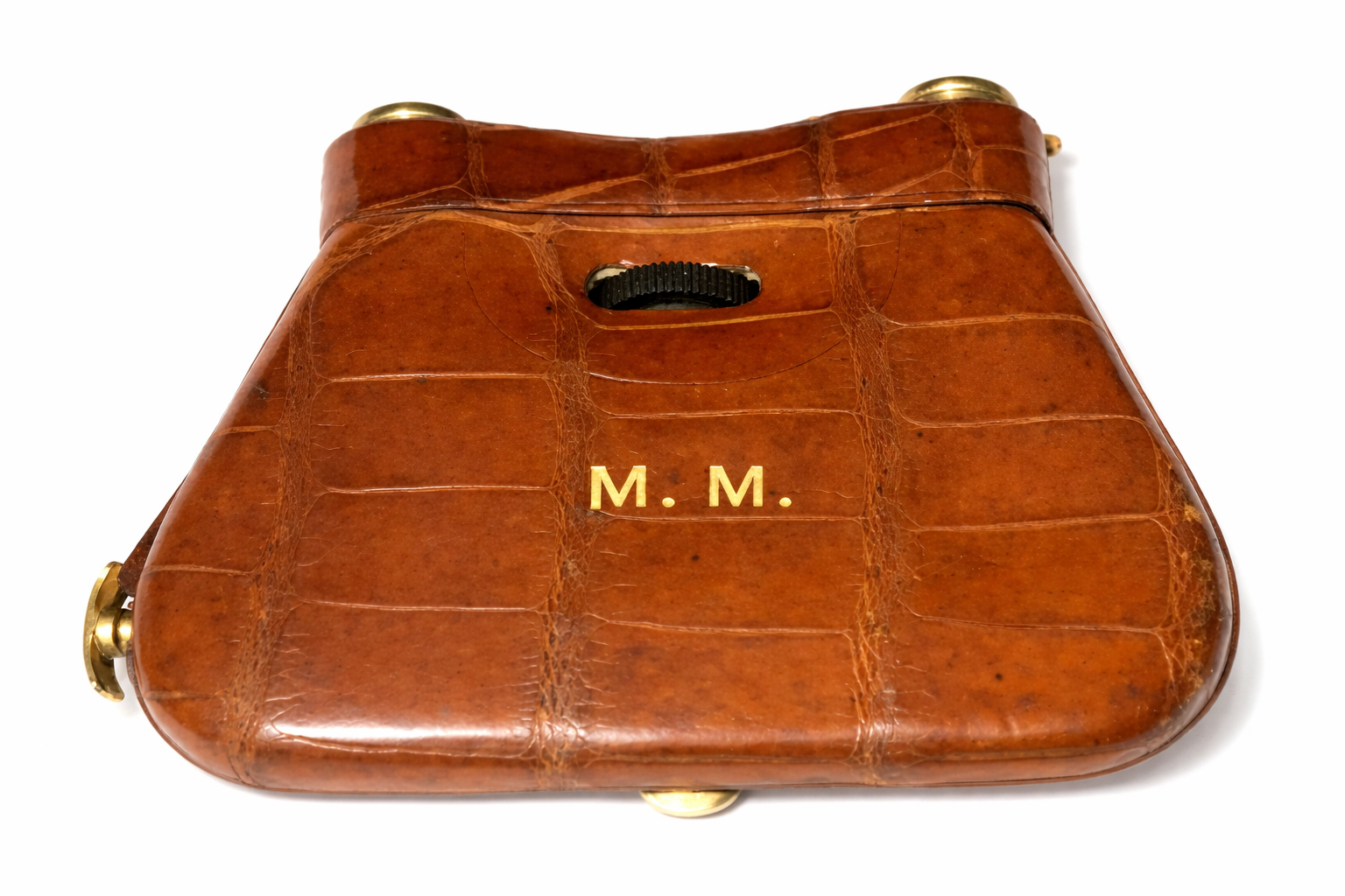 Asprey London Folding Opera Glasses with Leather Cover Gilt Binoculars