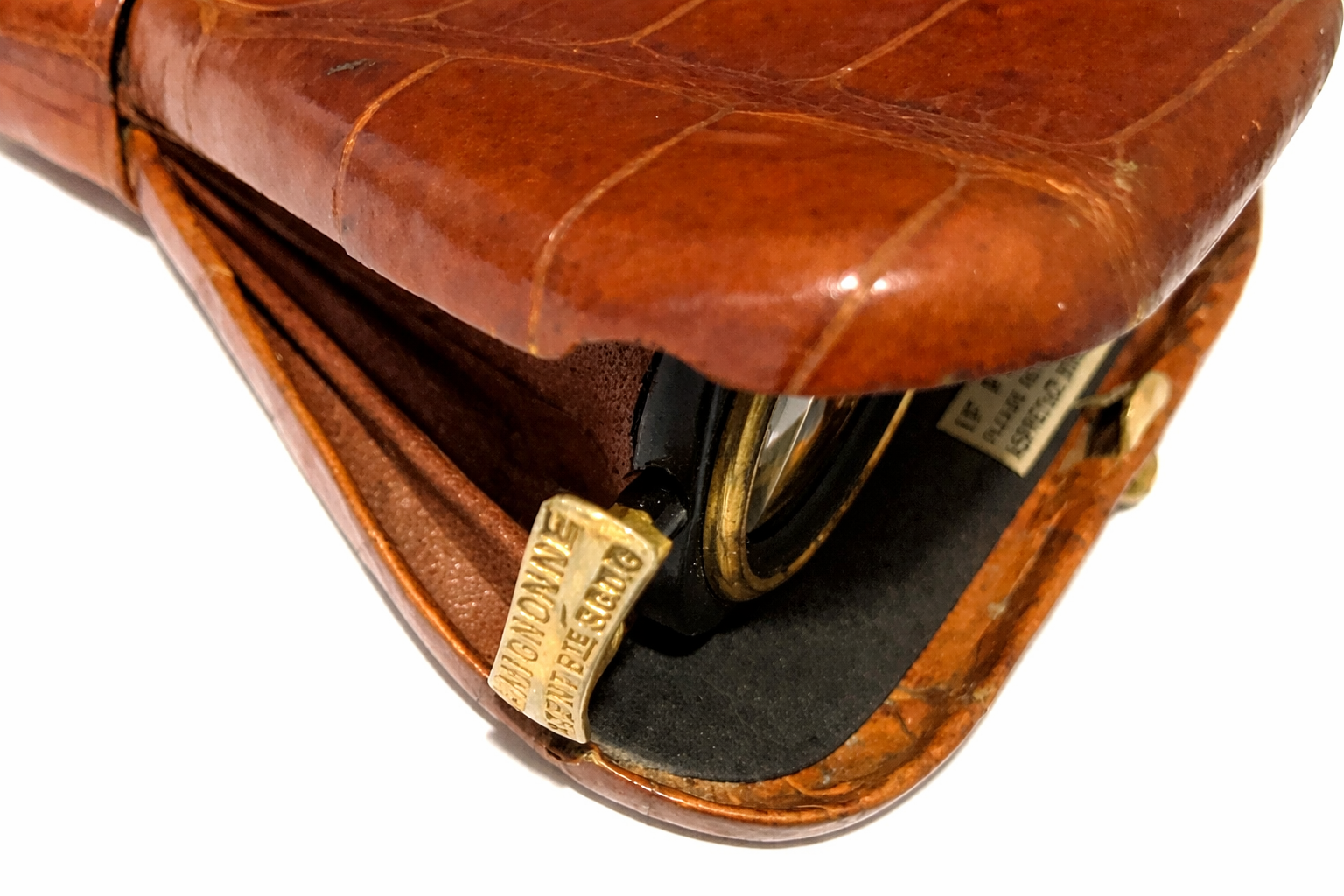 Asprey London Folding Opera Glasses with Leather Cover Gilt Binoculars
