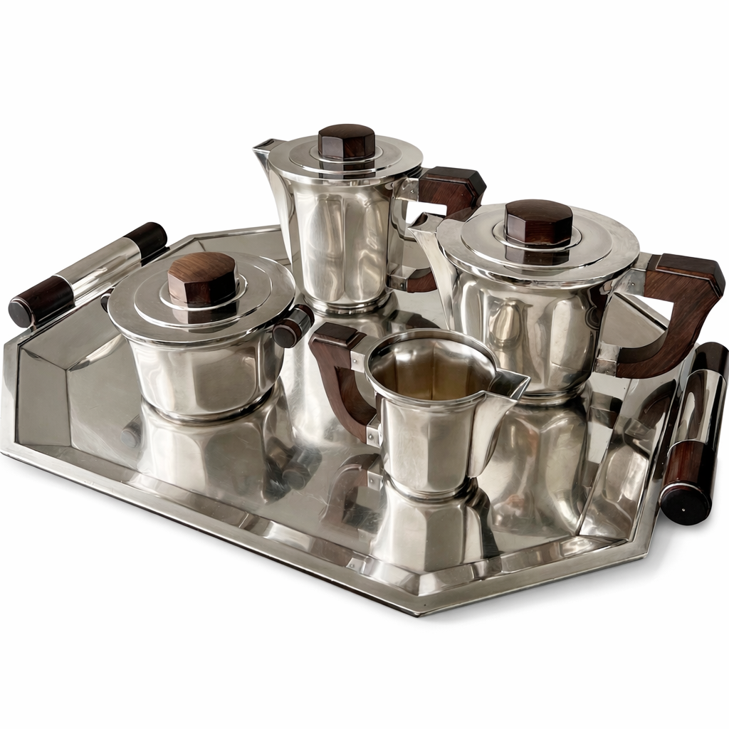 Christofle Art Deco Tea & Coffee Service – Luc Lanel c.1936 Silver Plate and Rosewood