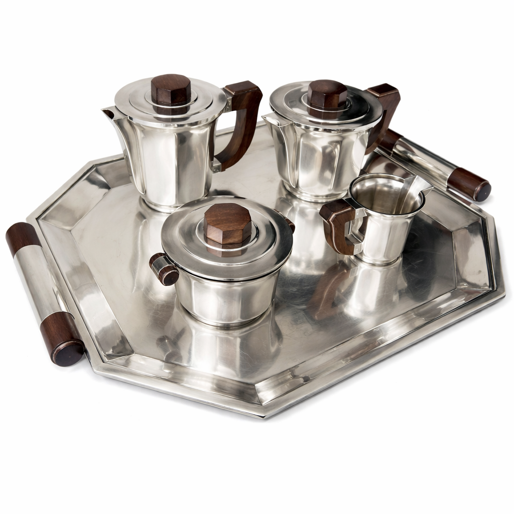 Christofle Art Deco Tea & Coffee Service – Luc Lanel c.1936 Silver Plate and Rosewood
