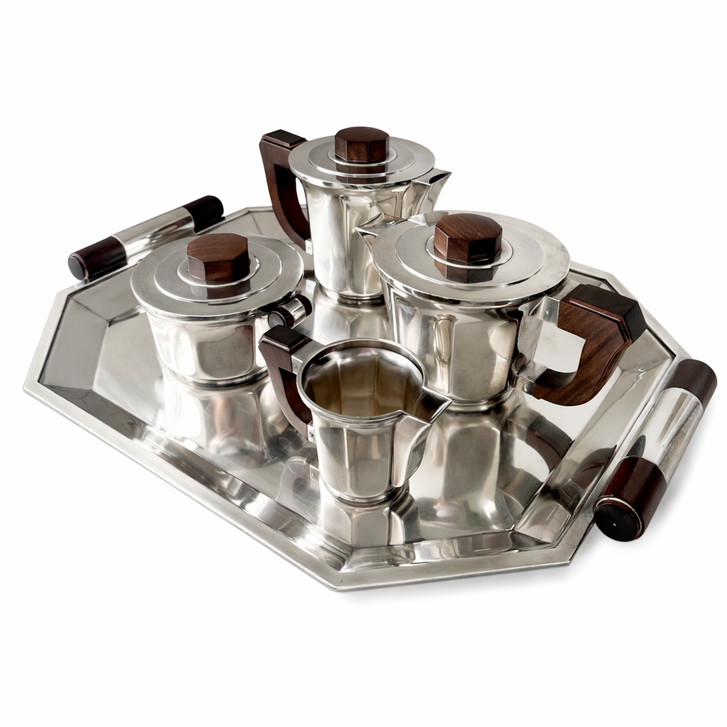 Christofle Art Deco Tea & Coffee Service – Luc Lanel c.1936 Silver Plate and Rosewood