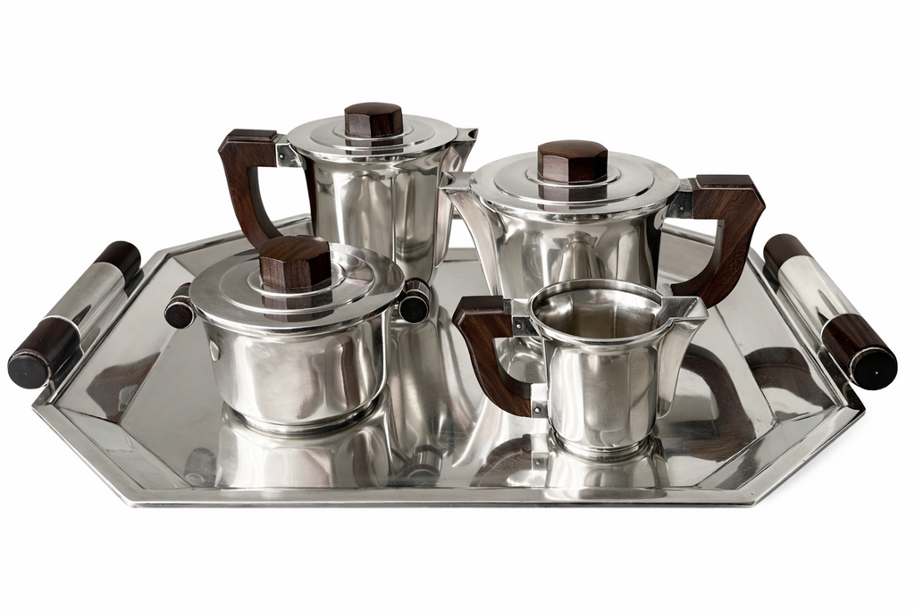 Christofle Art Deco Tea & Coffee Service – Luc Lanel c.1936 Silver Plate and Rosewood