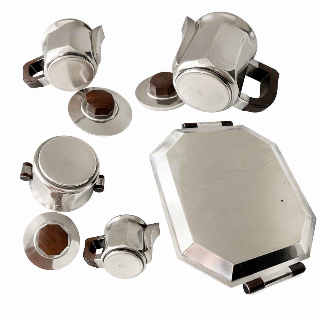 Christofle Art Deco Tea & Coffee Service – Luc Lanel c.1936 Silver Plate and Rosewood