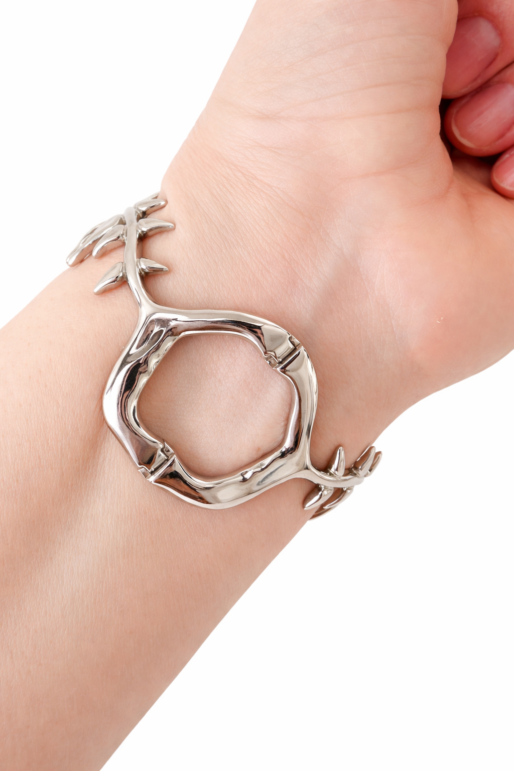 Burberry Palladium Plated Fish Bone Cuff Bracelet – Sculptural Metallic Statement Bangle